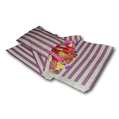 The Paper Bag Company Gestreifte Papiertüten, 12,7 x 17,8 cm, goldfarben, 200 Stück, Holz, violett, 100 Bags von The Paper Bag Company