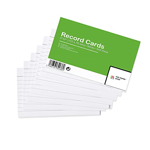 [500 Stück] Karteikarten A7 Liniert Weiß | Lernkarten A7 Liniert Weiß | Karteikarten Groß (5 x 3) 127 mm x 76 mm von The Paper Shop