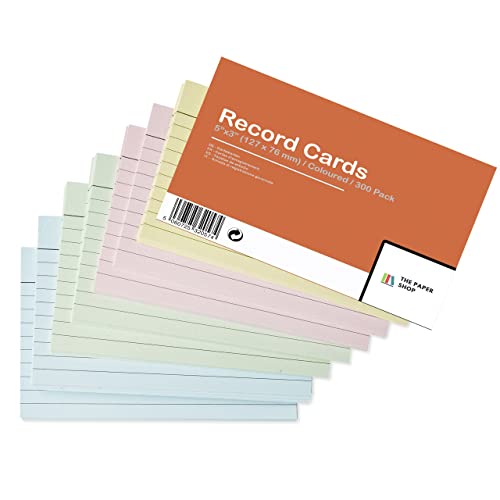 Revision Cards Karteikarten, 5 x 3, farbig liniert, 127 x 76 mm, blanko, Lernkarten, Karteikarten, Karteikarten, 300 Stück von The Paper Shop