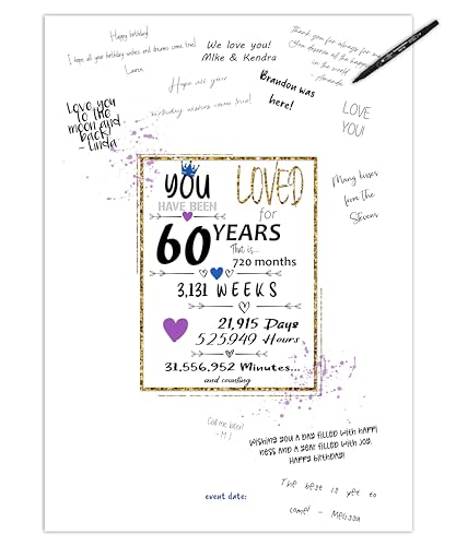 Party-Gästebuch-Poster zum 60. Geburtstag, Tischdekoration, Banner für Frauen oder Männer, die 60 Jahre alt werden, süße Gästebuch-Alternative, Größe A3, Kunstjubiläum, Andenken Schild für Wünsche Party-Gästebuch-Poster zum 60. Geburtstag, Tischdekoration, Banner für Frauen oder Männer, die 60 Jahre alt werden, süße Gästebuch-Alternative, Größe A3, Kunstjubiläum, Andenken Schild für Wünsche von The Party Post