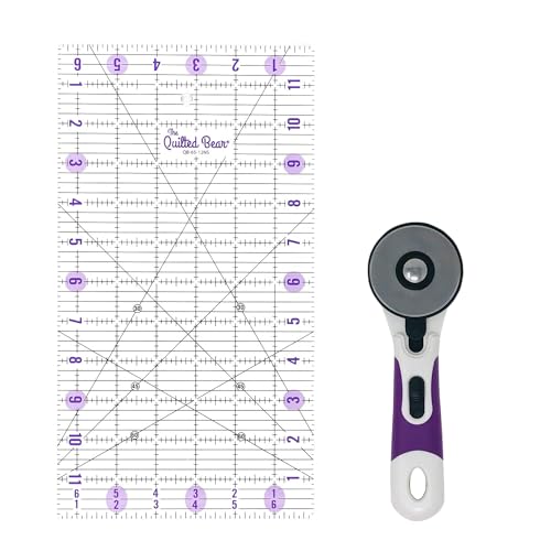 Quilted Bear Transparent Quilten/Patchwork Lineal 15,2 x 30,5 cm und 60 mm Ergonomische violett Soft Grip Rollschneider, Quilted Bear Transparent Quilten/Patchwork Lineal 15,2 x 30,5 cm und 60 mm Ergonomische violett Soft Grip Rollschneider, von The Quilted Bear