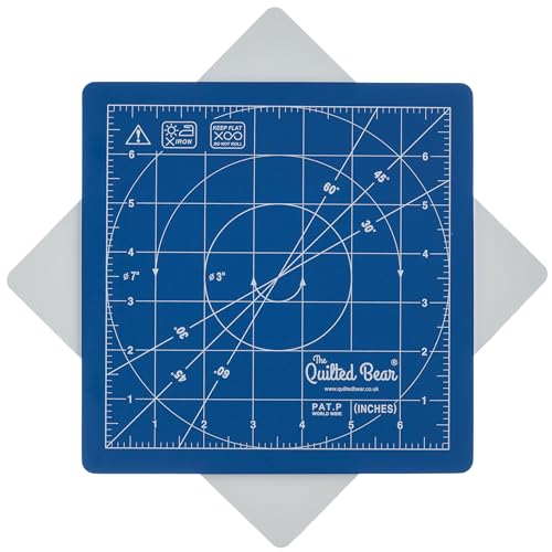 The Quilted Bear 20,3 x 20,3 cm rotierende Schneidematte/Bastelmatte, selbstheilend und um 360° drehbar, innovatives Verriegelungsdesign, rutschfeste Unterseite, mit 30/45/60-Grad-Markierungen (Blau) von The Quilted Bear