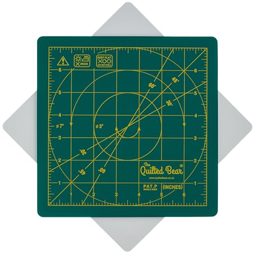 The Quilted Bear 20,3 x 20,3 cm rotierende Schneidematte/Bastelmatte, selbstheilend und um 360° drehbar, innovatives Verriegelungsdesign, rutschfeste Unterseite, mit 30/45/60-Grad-Markierungen (Grun) von The Quilted Bear