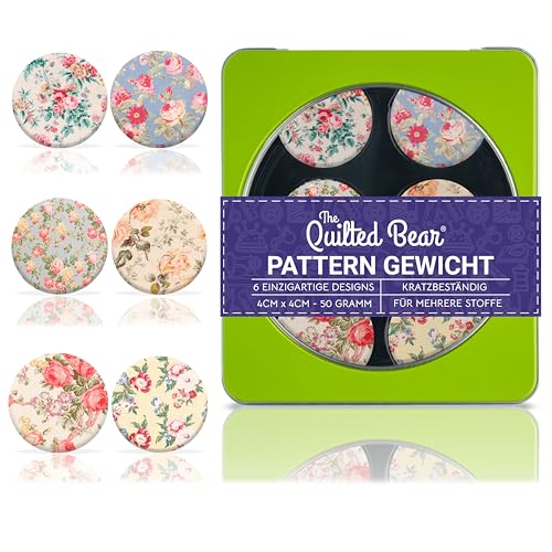 The Quilted Bear Schneidergewichte – Kratzfest Gewichte Zum Beschweren Für Nähen & Stoffe, Sewing Pattern Weights Mit Aufbewahrungskoffer (TQB – Blumen) von The Quilted Bear