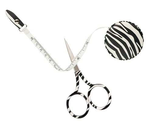 The Quilted Bear - Zebramuster 8,9 cm Stickschere & Zebra einziehbares Maßband mit doppelseitigem metrischem und imperialem Maßband zum Nähen, Schneidern oder als Körpermaßband, 150 cm/60 von The Quilted Bear