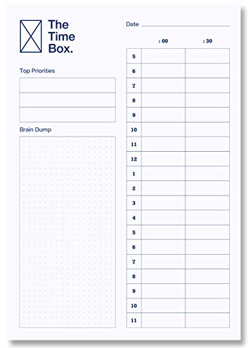 The Time Box Notizblock mit Tages-To-Do-Liste – Zeitblockierender Tagesplaner, stündlicher Produktivitäts-Organizer, Ziel- und Projektplaner, Checkliste 60 undatierte Abreißblätter, 17,8 x 25,4 cm von The Time Box.