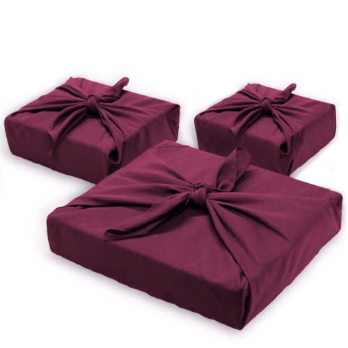The Useless Brand Furoshiki Geschenktuch, wiederverwendbares Geschenkpapier aus Baumwollstoff, 3 Stück (50 x 50 cm, 70 x 70 cm, 90 x 90 cm) (Mulberry Red) von The Useless Brand