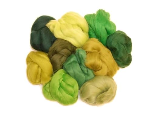 Roving/Tops Merinowolle, Grüner Wald, 10 Farben, ideal für Nassfilzen / Nadelfilzen und Handspinnprojekte 60 g Packung von The Wool Barn