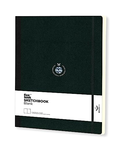 Flexbook Notizbuch/Skizzenbuch A4 patentierte flexible Bindung, schwarz, blank mit Gummizug 22x31cm von The Writing Fields