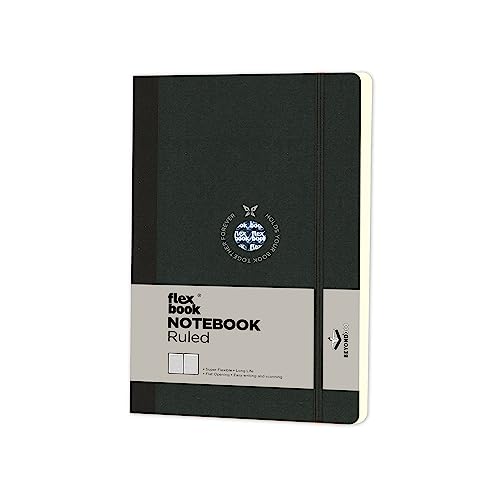 Flexbook Notizbuch patentierte flexible Bindung, schwarz liniert, mit Gummizug 13x21cm von The Writing Fields