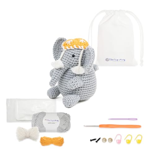 The loop story Häkelset Tiere Elephant Crochet kit mit Video-Kurs (Schritt für Schritt auf Englisch) – Häkel set für Anfänger & fortgeschrittene Erwachsene – mit Garn, Häkelnadel & Zubehör von The loop story