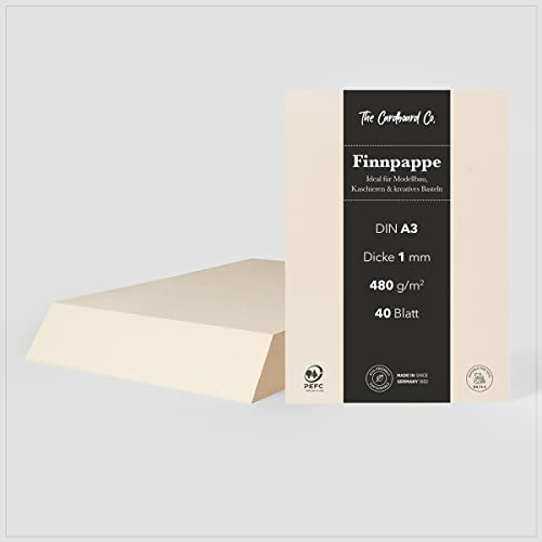 Finnpappe, 1 mm (480 g/m²), DIN A3 (297 x 420 mm), 40 Blatt, Holzpappe für Modellbau, Kaschieren & kreatives Basteln von TheCardboardCo