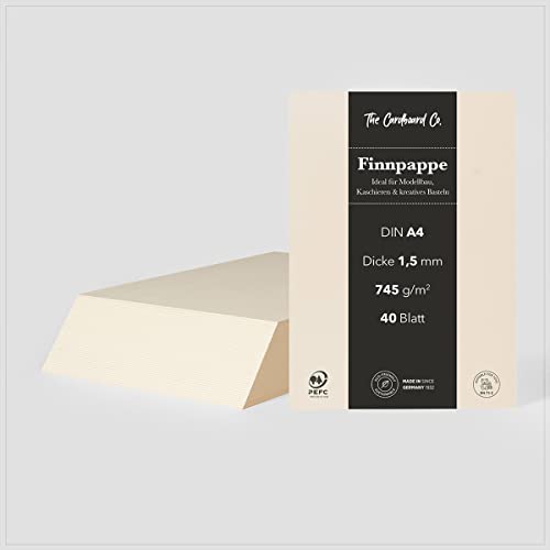TheCardboardCo Finnpappe, 1,5 mm (745 g/m²), DIN A4 (210 x 297 mm), 40 Blatt, Holzpappe für Modellbau, Kaschieren & kreatives Basteln, naturweiss von TheCardboardCo