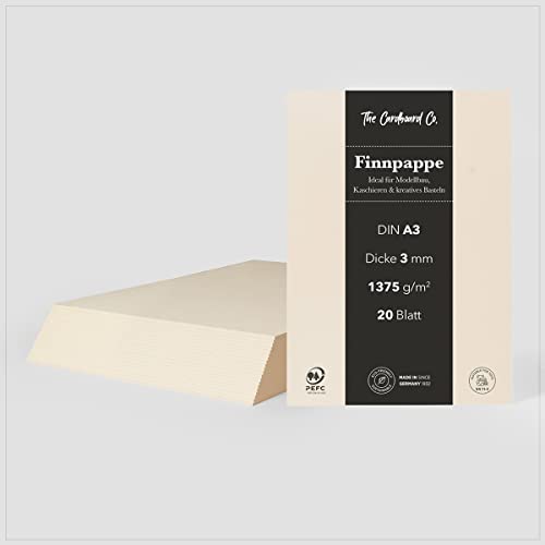 TheCardboardCo Finnpappe, 3 mm (1.375 g/m²), DIN A3 (297 x 420 mm), 20 Blatt, Holzpappe für Modellbau, Kaschieren & kreatives Basteln, naturweiss von TheCardboardCo