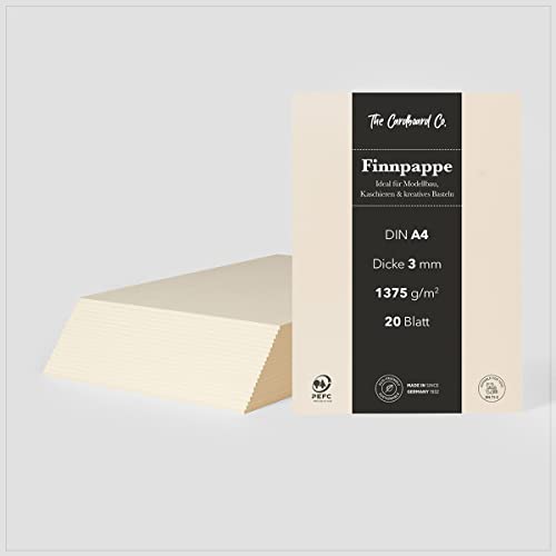 TheCardboardCo Finnpappe, 3 mm (1.375 g/m²), DIN A4 (210 x 297 mm), 20 Blatt, Holzpappe für Modellbau, Kaschieren & kreatives Basteln, naturweiss von TheCardboardCo