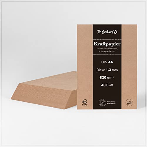 TheCardboardCo Kraftpapier, 1,3 mm (820 g/m²), DIN A4 (210 x 297 mm), 40 Blatt, Kraftkarton für kreatives Basteln, Karten von TheCardboardCo