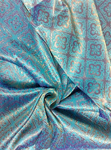 Reversible Brokat türkis blau x Metallic Gold Farbe 142,2 cm bro562 [3] von TheFabricFactory