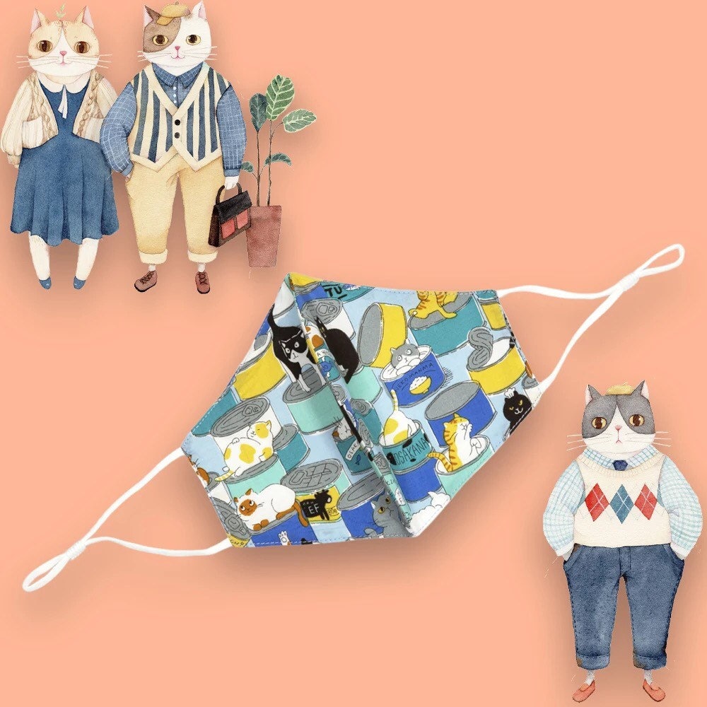 Katzen Print Gesichtsmaske | Kätzchen Baumwollmaske Mit Nasendraht & Filtertasche| Tier Maske Für Erwachsene Und Jugendliche Katzenliebhaber Geschenk von TheKPrinceCollection