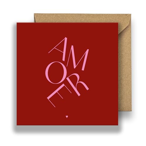 Premium Liebeskarte, Grußkarte, Klappkarte im AMORE Design für Hochzeit, Frau, Freundin, Muttertag, Valentinstag - quadratisch mit Umschlag (148 x 148mm) von TheMunique
