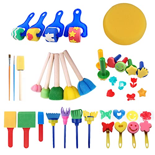 Schwamm Pinsel Set Kinder Schwammpinsel Set Schaum Pinsel DIY Muster Pinsel Set Kinder Schwammpinsel Schwamm Malerei Pinsel Set Kinder Malwerkzeuge Set für Früherziehung DIY-Lernen 30 Stück von TheStriven