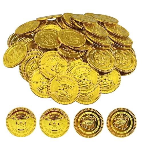 TheStriven 100 Stück Goldmünze Piraten Edelsteine Piraten Goldmünzen Goldmünzen Kinder Piratenschatz Piratenparty Kindergeburtstag Piratenmünze Plastikmünzreplik für Halloween Weihnachten (A) von TheStriven