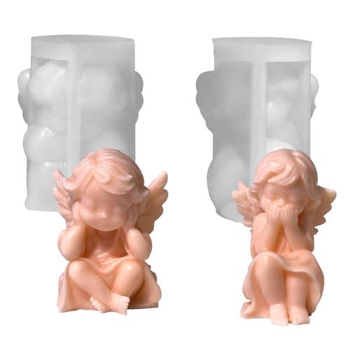 TheStriven 2 Stück Kerzen Silikonform 3D Engel Gießform Engel Form Kerzen DIY 3D Engel Form Seife Kerzengießform Silikon Handgemachte Gießform für Kerze, Seife, Fondant Kuchenform von TheStriven