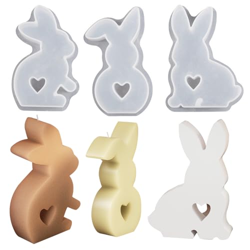 TheStriven 3 Stück Kaninchen Gießformen Silikon 3D Osterhase Kerzenformen Kaninchen Kerze Silikonform Osterhase Silikon Form Seifenform Silikon Backform für Tortendeko, Schokolade, Seife (B) von TheStriven