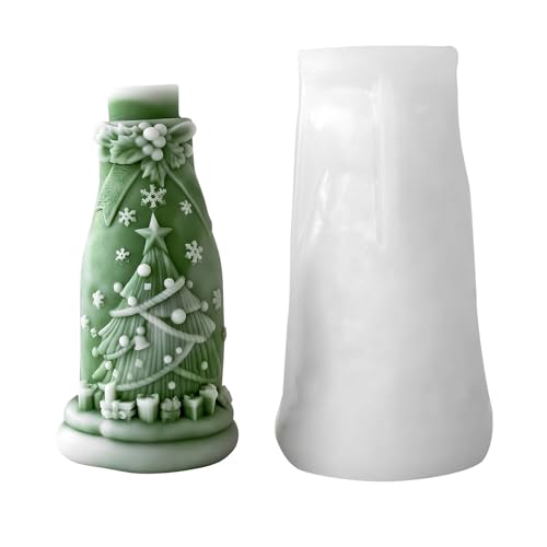 TheStriven Silikonformen Gießformen Weihnachten Weihnachts Flasche Kerze Form Weihnachtsdekoration Weihnachtsflasche Silikon Form mit Weihnachtsbaum Reliefdesign (B) von TheStriven