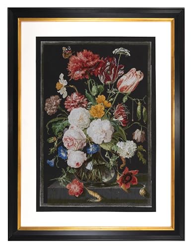 Thea Gouverneur - Kreuzstich-Set - Stillleben mit Blumen in einer Glasvase - Aida Schwarz - 18 Count - Für Erwachsene - 785.05 von Thea GOUVERNEUR SINCE 1959
