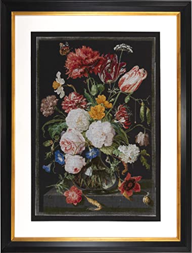 Thea Gouverneur - Kreuzstich-Set - Stilllebn mit Blumen in einer Glasvase - 2 - Aida Schwarz - 14 Count - Für Erwachsene - 785.07 von Thea GOUVERNEUR SINCE 1959