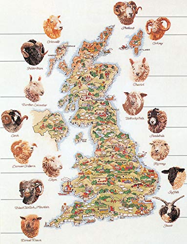 Thea Gouverneur - Kreuzstich-Set - Schafskarte von Großbritannien - Aida - 18 Count - Für Erwachsene - 1076A von Thea GOUVERNEUR SINCE 1959