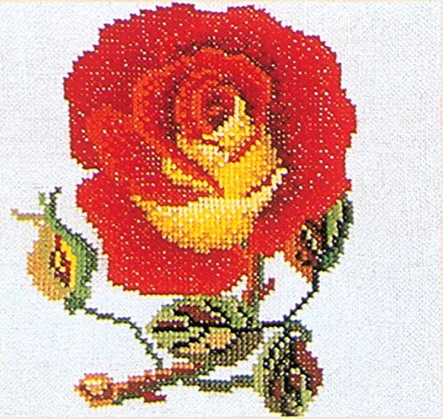 Thea Gouverneur Kreuzstich-Zählmuster-Set, 32 Stück, 12,7 x 12,7 cm, Rot mit gelber Rose auf Leinen, Kreuzstich von Thea GOUVERNEUR SINCE 1959