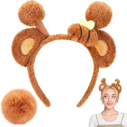 Bärenohren Stirnband und Schwanz Set Ostern Bär Ohren Kostüm Tierohren Kostüm für Erwachsene und Kinder Ostern Cosplay Party Kopfbedeckung Zubehör Kostüm Niedlich Tier Plüsch Ohren Stirnband Schwanz von Theaque