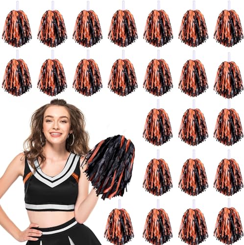 Cheerleader-Pompons, Cheerleader-Pom-Poms, Spirited Cheerleader-Poms, Cheerleader-Poms, Taktstock-Griff, Metallfolie, lustige Pompons für Sport, Team, Party, Tanz, Cheering (Orange, Schwarz) von Theaque