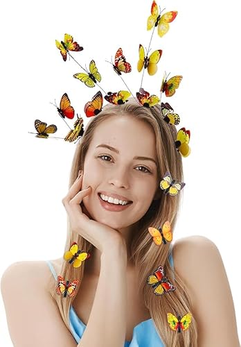 Schmetterling Stirnbänder Fascinators Hut mit 8 Haarnadeln Frauen Monarch Tee Party Schmetterling Krone Kostüm Kopfschmuck (Gelb) von Theaque
