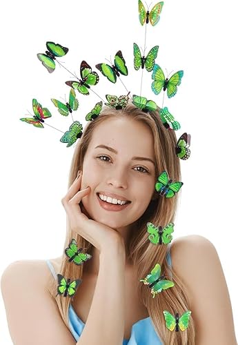 Schmetterlings-Stirnbänder, Fascinator-Hut mit 8 Haarnadeln, für Damen, Monarch-Teeparty, Schmetterlingskrone, Kostüm, Kopfschmuck (grün) von Theaque