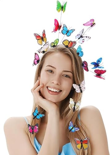 Schmetterlings-Stirnbänder, Fascinator-Hut mit 8 Haarnadeln, für Damen, Monarch-Teeparty, Schmetterlingskrone, Kostüm, Kopfschmuck (mehrfarbig) von Theaque