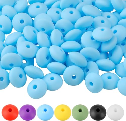 Silikon-Linsenperlen, 12 mm, Gummi, Silikon, lose Perlen für Schlüsselanhänger, Armband, Halskette, Basteln, Blau, 100 Stück von Theaque