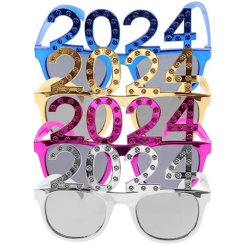 Theaque 4 Paar 2024 Neujahr Sonnenbrille 2024 Nummer Brille 2024 Lustige Brille für 2024 Silvester Party Supplies von Theaque