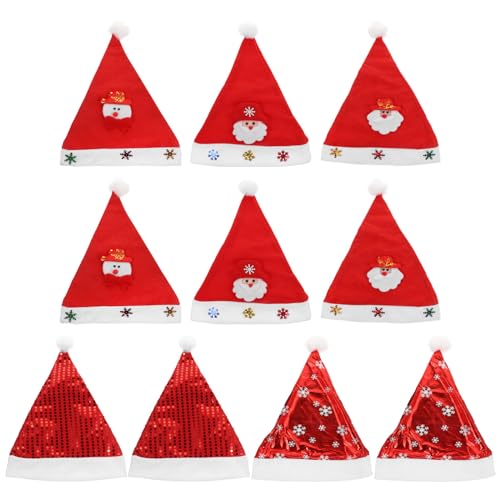 Theaque Weihnachtsmütze, 10 Stück Weihnachtsmütze, Plüsch, Weihnachtsmannmützen, Erwachsene, traditionelle rote Weihnachtsmütze für Weihnachten, Neujahr, Feiertagsparty, Erwachsenengröße von Theaque