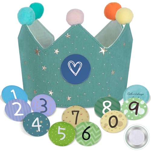Thedttoy Geburtstagskrone Musselin für Mädchen Junge, Geburtstags Krone Jungen Musselin Krone Stoff mit Klett-Buttons Zahlen von 0-9, Unisex Wendbare Krone für Kinder Geburtstag Party Deko Partyhüte Thedttoy Geburtstagskrone Musselin für Mädchen Junge, Geburtstags Krone Jungen Musselin Krone Stoff mit Klett-Buttons Zahlen von 0-9, Unisex Wendbare Krone für Kinder Geburtstag Party Deko Partyhüte von Thedttoy