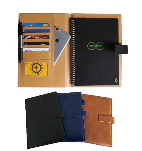 Thegreen Lederschutzhülle für Rocketbook Everlast Executive-Größe, Schwarz/Dunkelbraun, Lederstoff, Stiftschlaufe, Handytasche, passend für A4-A5, Magnetschlaufe, Schwarz von Thegreen
