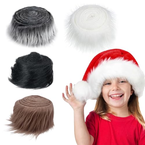 4 Stück Kunstfell Zum Basteln Kunstfell Meterware Wichtelbart Fellstoff Fell Zum Basteln 5×150cm Fellimitat Meterware Geeignet für DIY Weihnachtsdekoration Handwerk von Theiuaoqwe