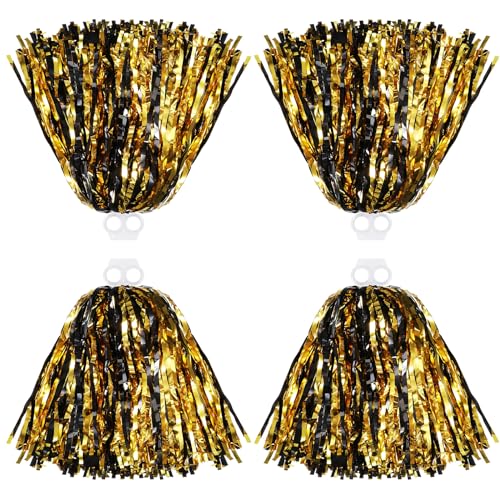 Thenshop Cheerleading-Pompons, 4 Stück, Cheerleader Squad, lustige Pompons, Handblumen, Metallfolie, Pompons für Erwachsene, Sport, Meeting, Teamgeist, Cheering, Party, Schwarz und Gold Thenshop Cheerleading-Pompons, 4 Stück, Cheerleader Squad, lustige Pompons, Handblumen, Metallfolie, Pompons für Erwachsene, Sport, Meeting, Teamgeist, Cheering, Party, Schwarz und Gold von Thenshop
