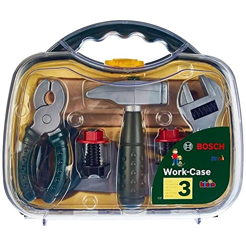 Klein Theo 8465 Bosch Werkzeugkoffer, mittel I Umfangreiches Werkbank-Zubehör wie Hammer, Säge, Zange u.v.m. im robusten Koffer I Spielzeug für Kinder ab 3 Jahren von Klein