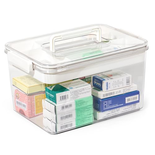 Theo&Cleo Medikamenten Aufbewahrung, Groß Medikamentenbox, Medizinbox, Hausapotheke box, Aufbewahrungsbox for medicine (Transparent-XL) von Theo&Cleo