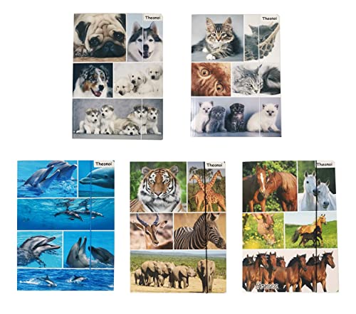Mappe Sammelmappe Heftmappe Zeichenmappe Dokumentenmappe DIN Jurismappe A4 Kinder Motive Tiere Ordner (5 x Tiere) von Theonoi