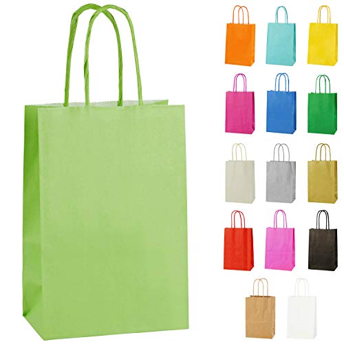 10 Extraklein Papiertüten für Partys und Geschenke mit Griffen - Hellgrün - 140x210x80mm von Thepaperbagstore