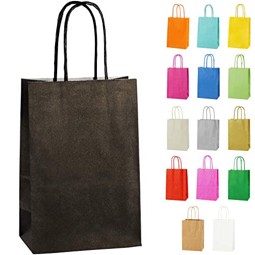 Thepaperbagstore 10 Extraklein Papiertüten für Partys und Geschenke mit Griffen - Schwarz - 140x210x80mm von Thepaperbagstore