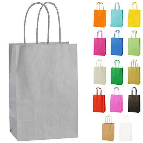 Thepaperbagstore 10 Extraklein Papiertüten für Partys und Geschenke mit Griffen - Silber/Hellgrau - 140x210x80mm von Thepaperbagstore